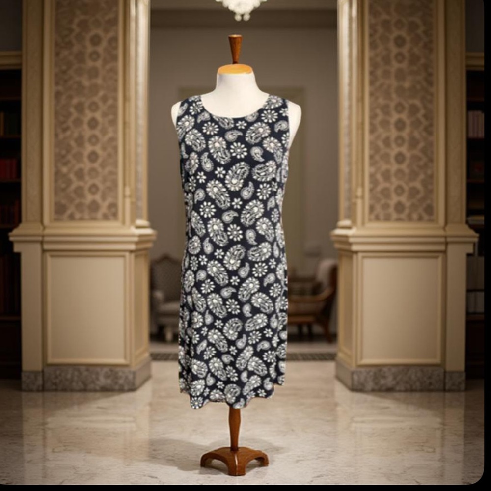 Tommy Hilfiger Floral Paisley Mini Dress Navy Sleeveless Stretch Fabric Size 12